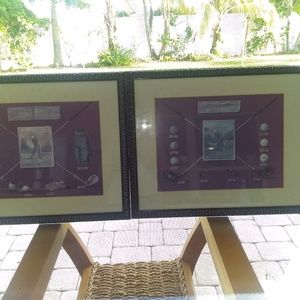 Two pieces of framed art with a lamp